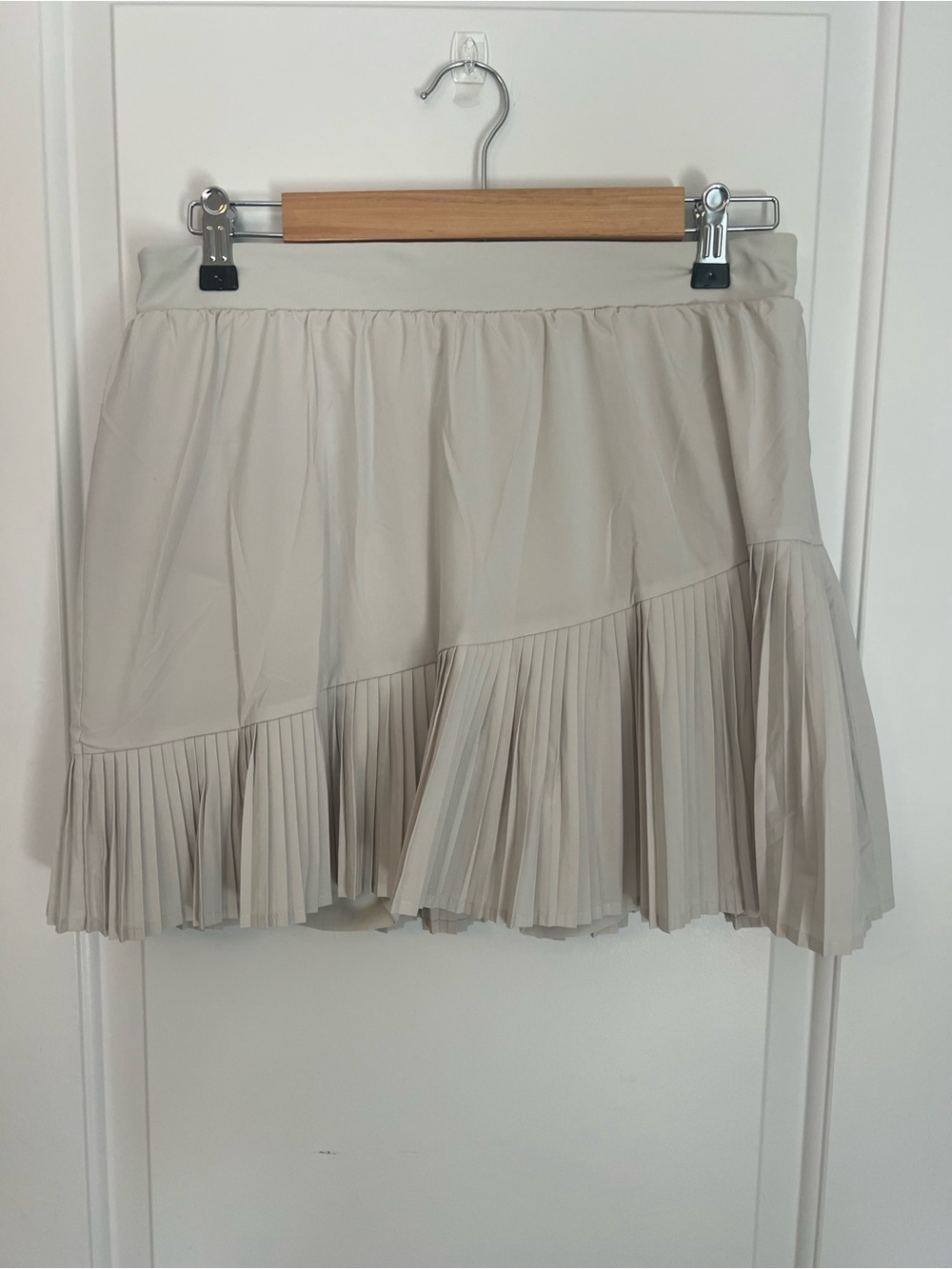 SPANX Cream Asymmetric Pleated Mini Skirt